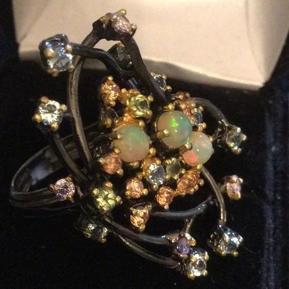 Breathtaking Genuine Opals in a Genuine Gemstone Galaxy Ring